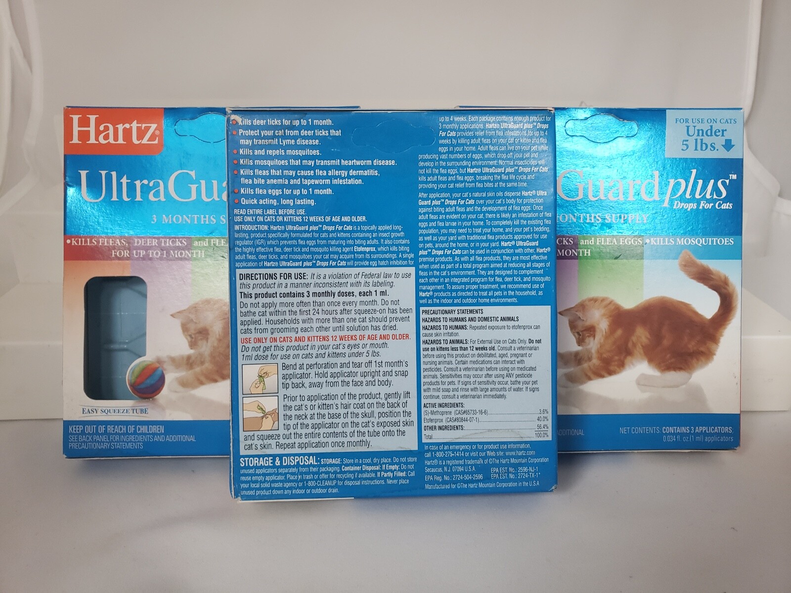 3 Pack SUPPLY HARTZ*Ultra Guard Plus DROPS Fleas Ticks Mosquitoes FOR CATS <5lb