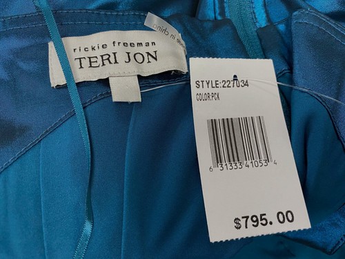Pre-owned Teri Jon $795 Rickie Freeman For  Women's Blue Satin Taffeta Gown Dress Size 8