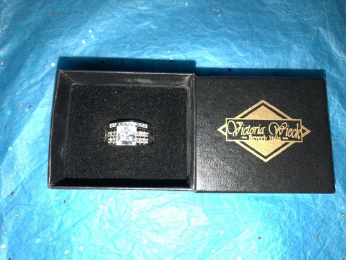 New Victoria Wieck 14k White Gold 3ct Princess Cut Absolute Wedding Set Size 9