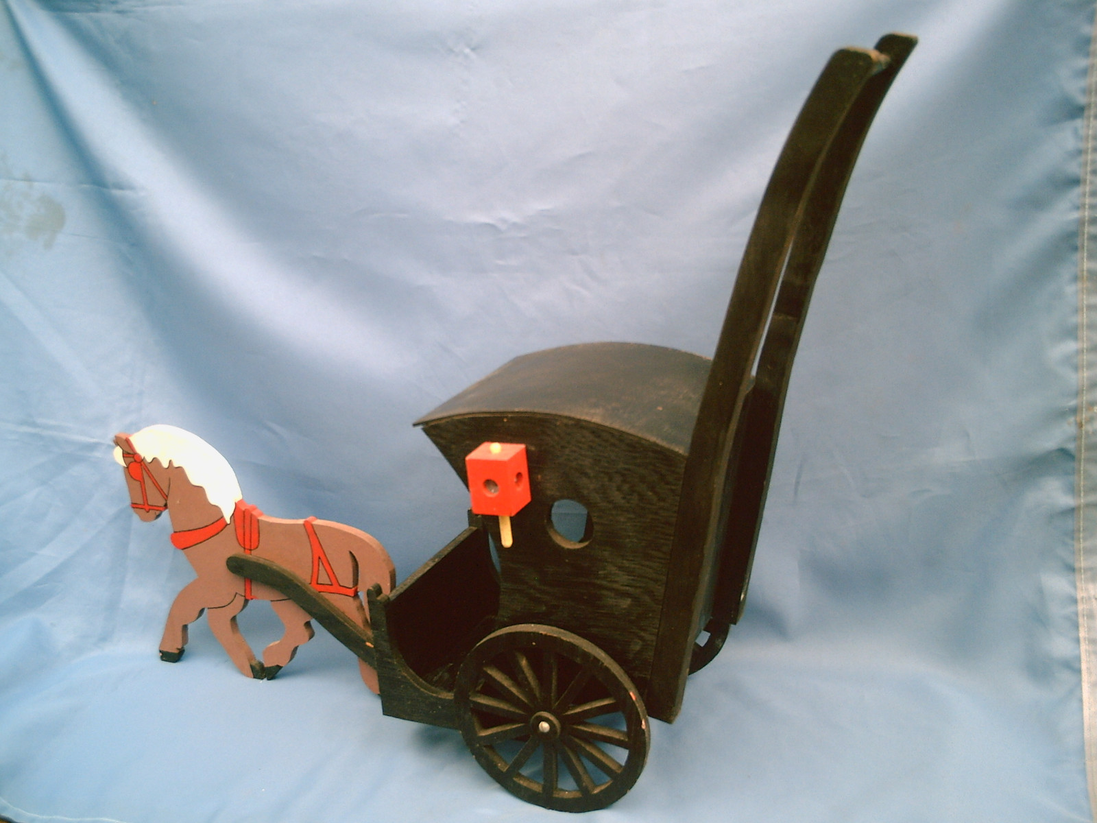 VINTAGE Hand-Crafted Amish Carriage & Horse Baby Doll Buggie Collectible 21