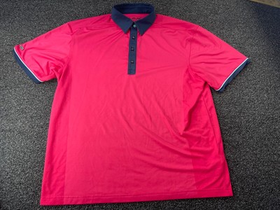 G Mac Golf Performance Polo Shirt Mens Large Pink Navy Blue Logo Sports Wear