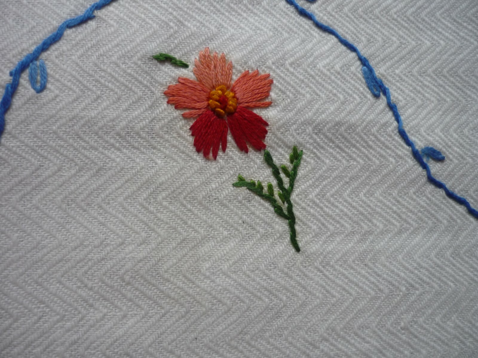 Vintage Butterflies & Flowers Embroidery on Ivory with Fringe 21