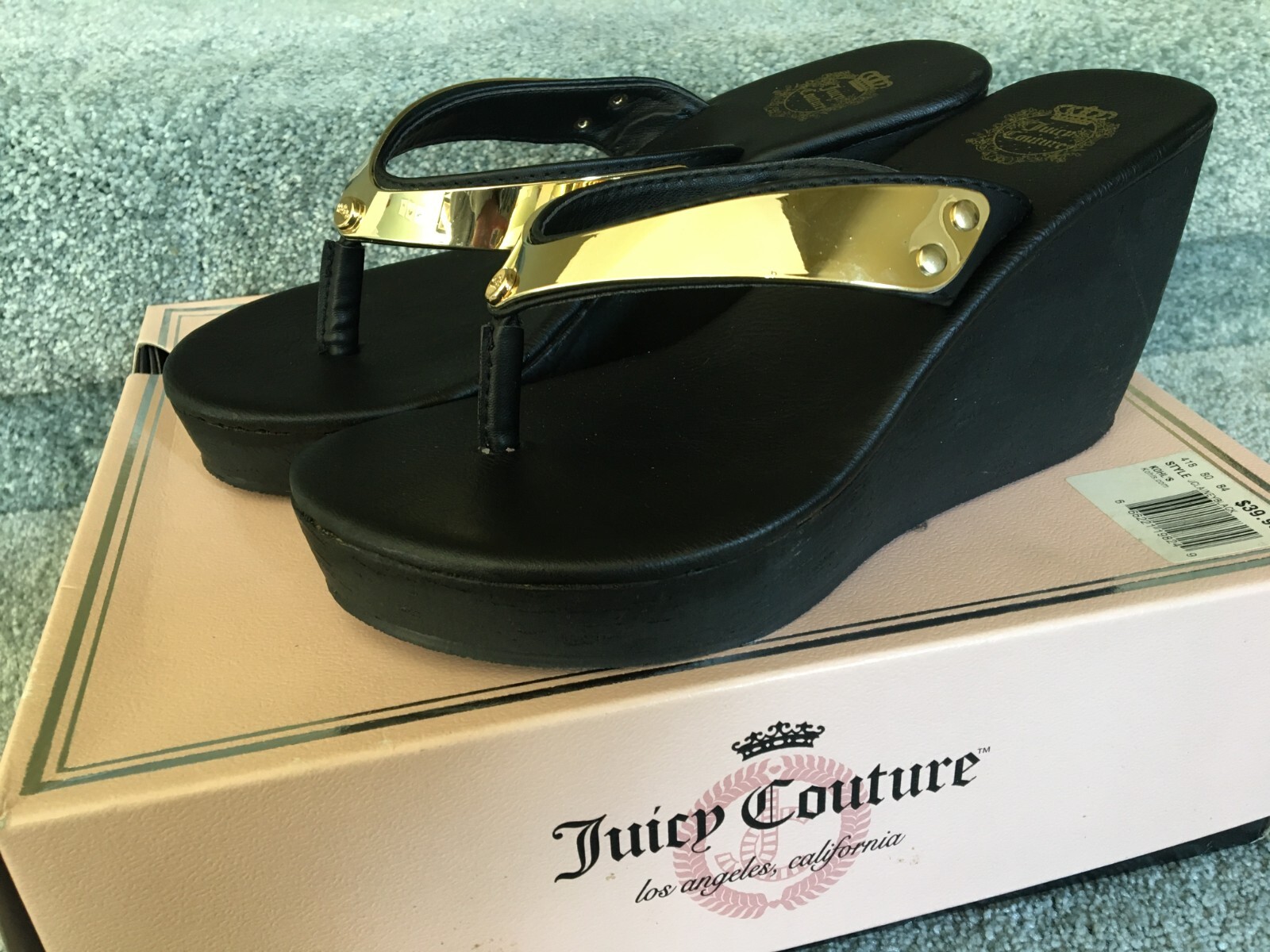 JUICY COUTURE Black Wedge PLATFORM SANDAL Size 7 Y2K Black