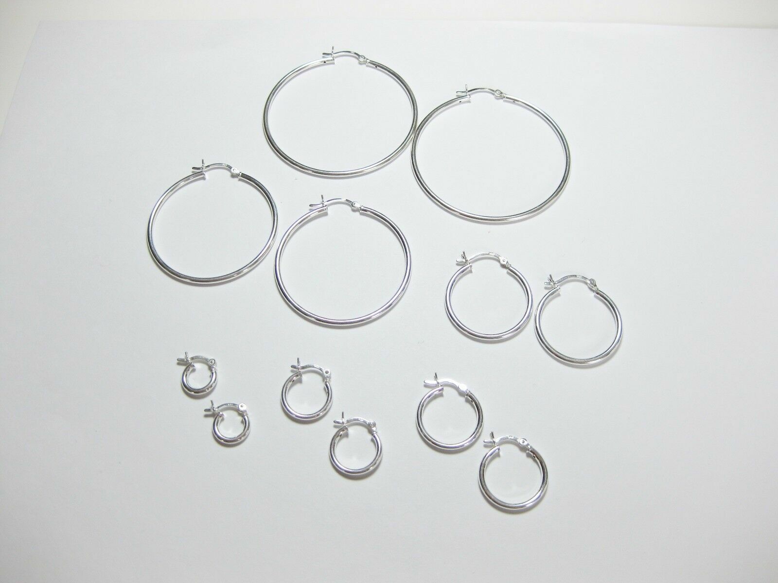 .925 Sterling Silver High Polished 2MM Hoop Earrings - 10MM-70MM