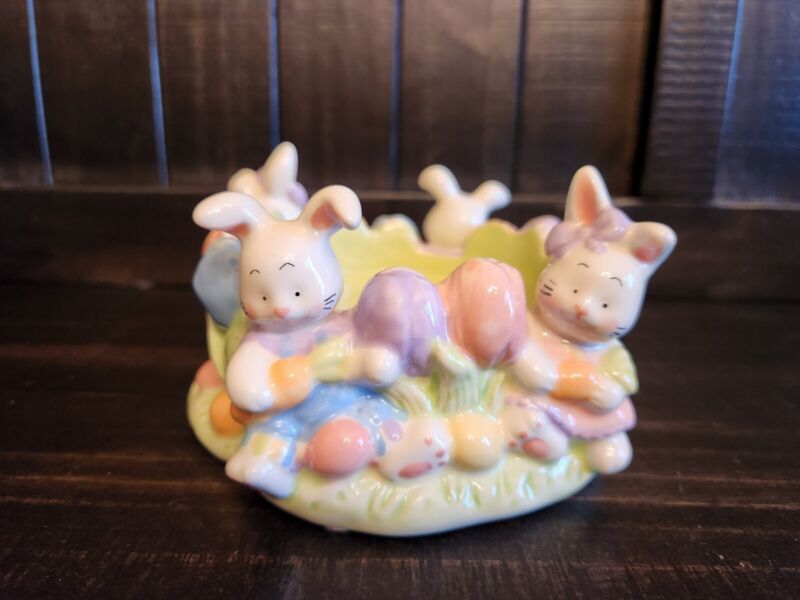 Kohls Pillar For 3" Candle Holder Easter Bunny Ceramic  