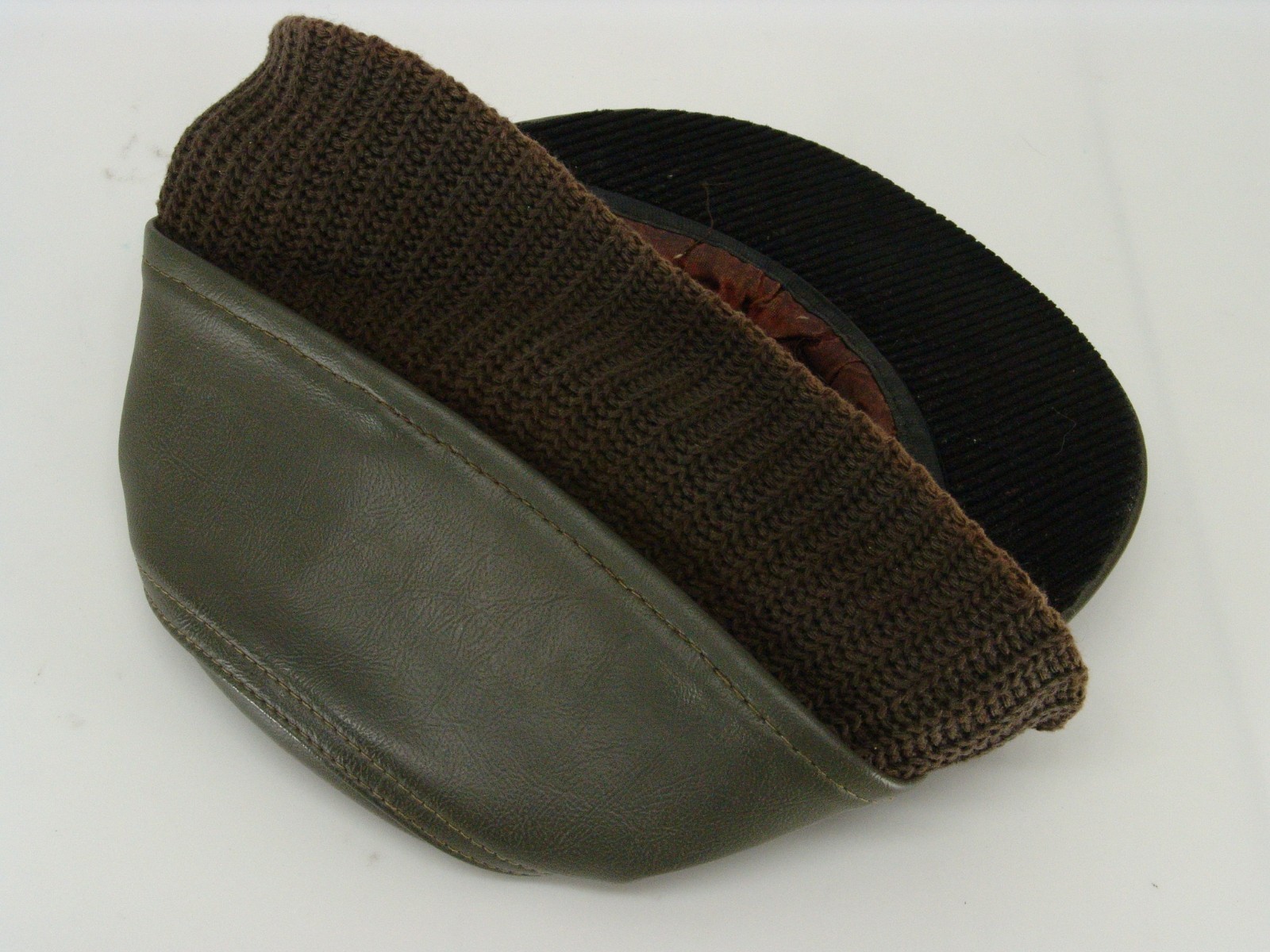 VTG LOUISVILLE MFG CORP POP UP GREEN GRAY LEATHER CAP HAT EAR WARMING SIZE 7