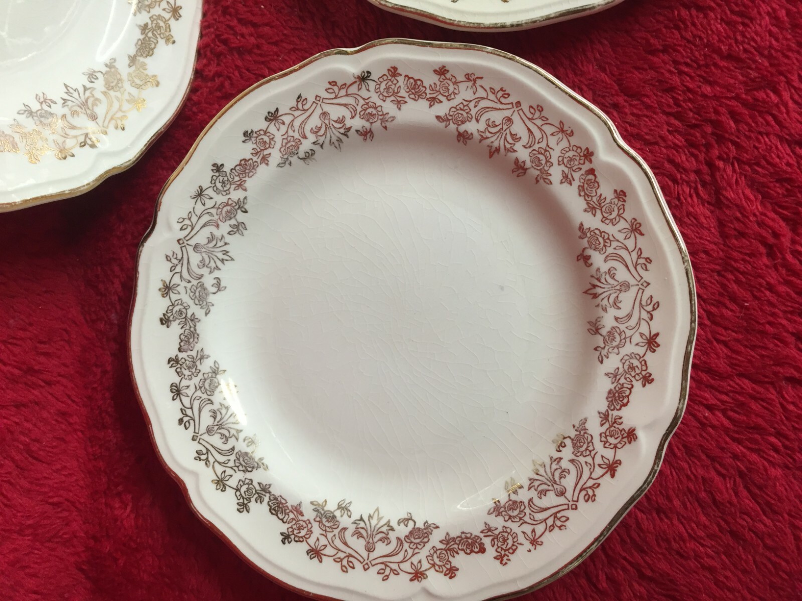 Vtg 3 Piece Edwin M. Knowles China Company Saucers Gold Filigree Slight Scallop