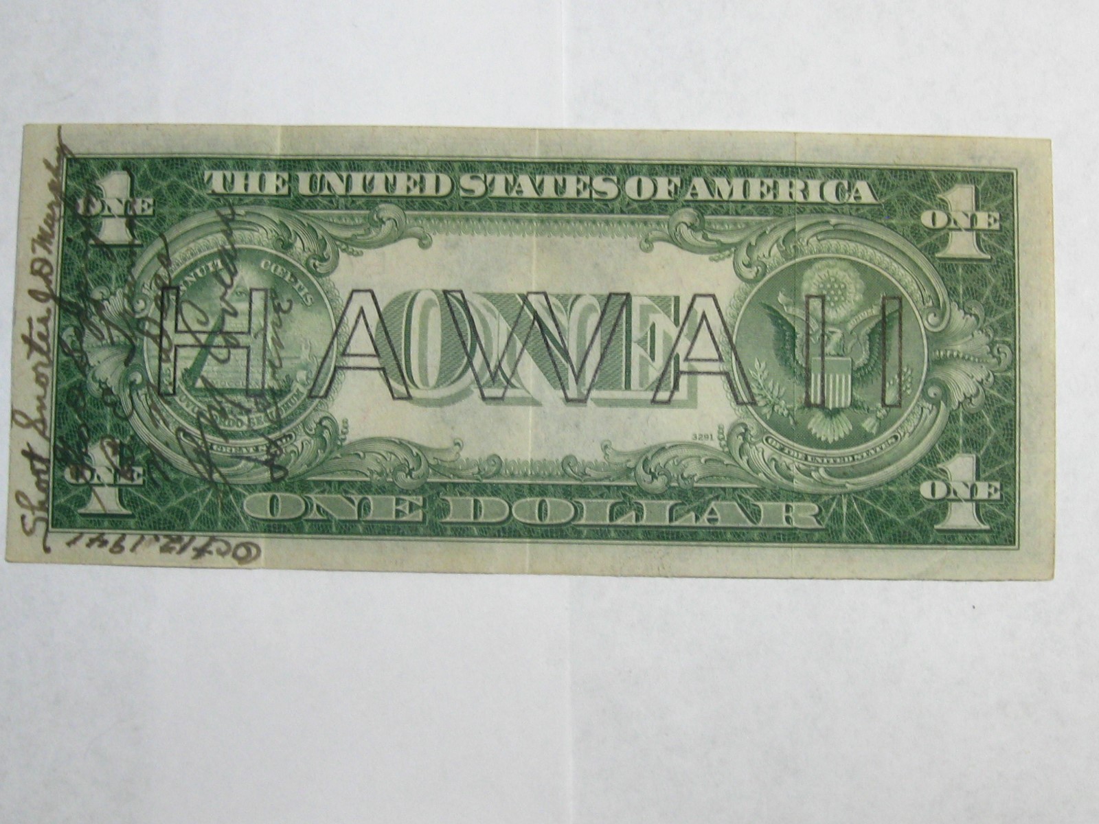 1935 A $1 Hawaii Overprint Silver Certificate Short Snorter -Signed Oct 12, 1941