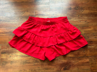 PIXI & IVY Women s Red Dressy Shorts Large L  Ruffles NWT Americana Patriotic
