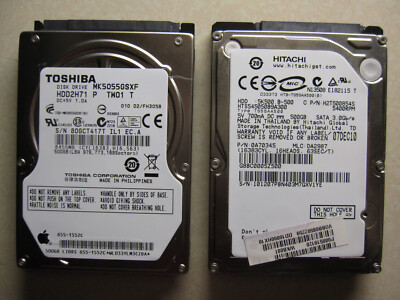 Lot of Two 2.5'' 500 Gb Hard Drives SATA Empty NTFS