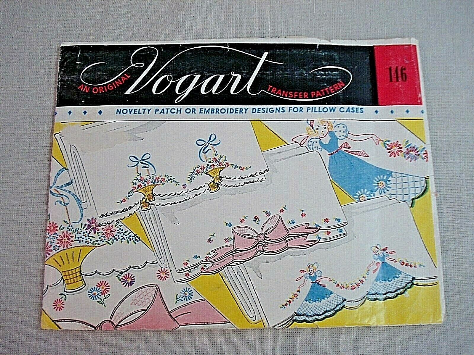 Vtg UNCUT 1940-1950's VOGART Transfer Pattern #146-Bows/Bouquets/Southern Belles