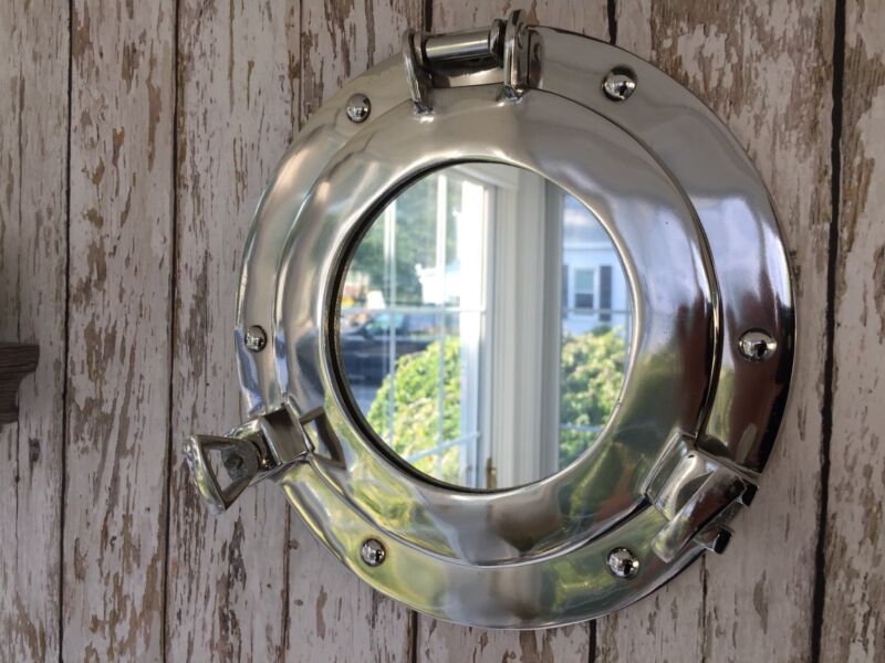 9" Porthole Mirror ~ Chrome Finish ~ Nautical Wall Decor ~ Ship Cabin Window