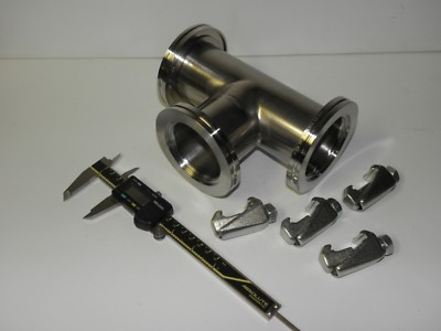 MKS/HPS ISO MF-63  T  adapter with Leybold Vakuum 26701 Clamps