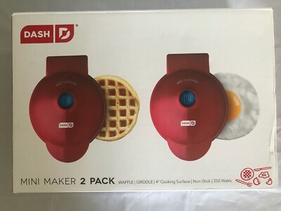 DASH Mini Maker 2 PACK Waffle Griddle 4'' Non-Stick DMSW002RD