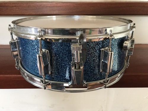 1970s MIJ Snare Drum Pearl Lugs Throw NICE Blue Sparkle