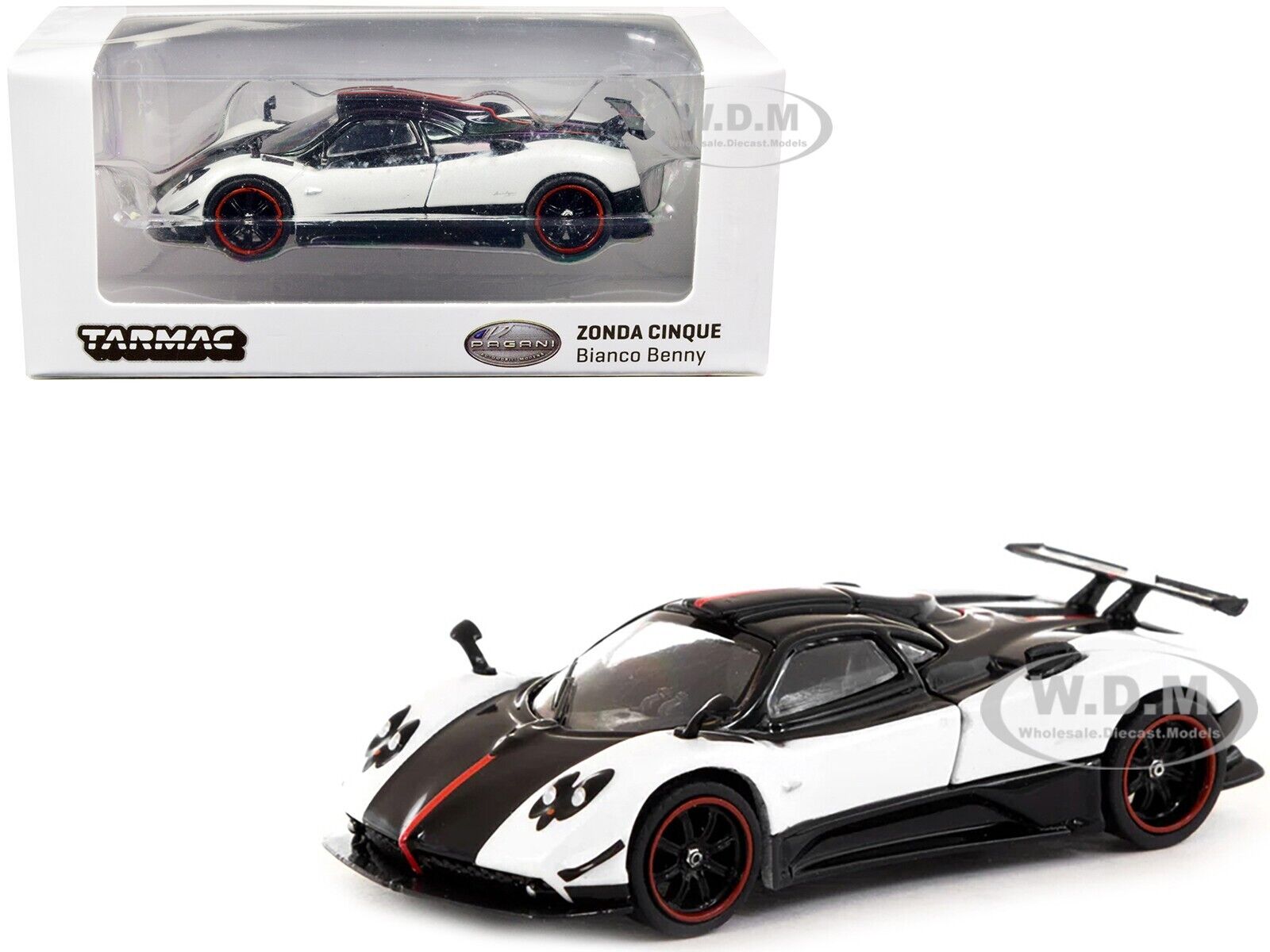 PAGANI ZONDA CINQUE WHITE & BLACK 1/64 DIECAST MODEL TARMAC PAGANI ZONDA CINQUE WHITE & BLACK 1/64 DIECAST MODEL TARMAC