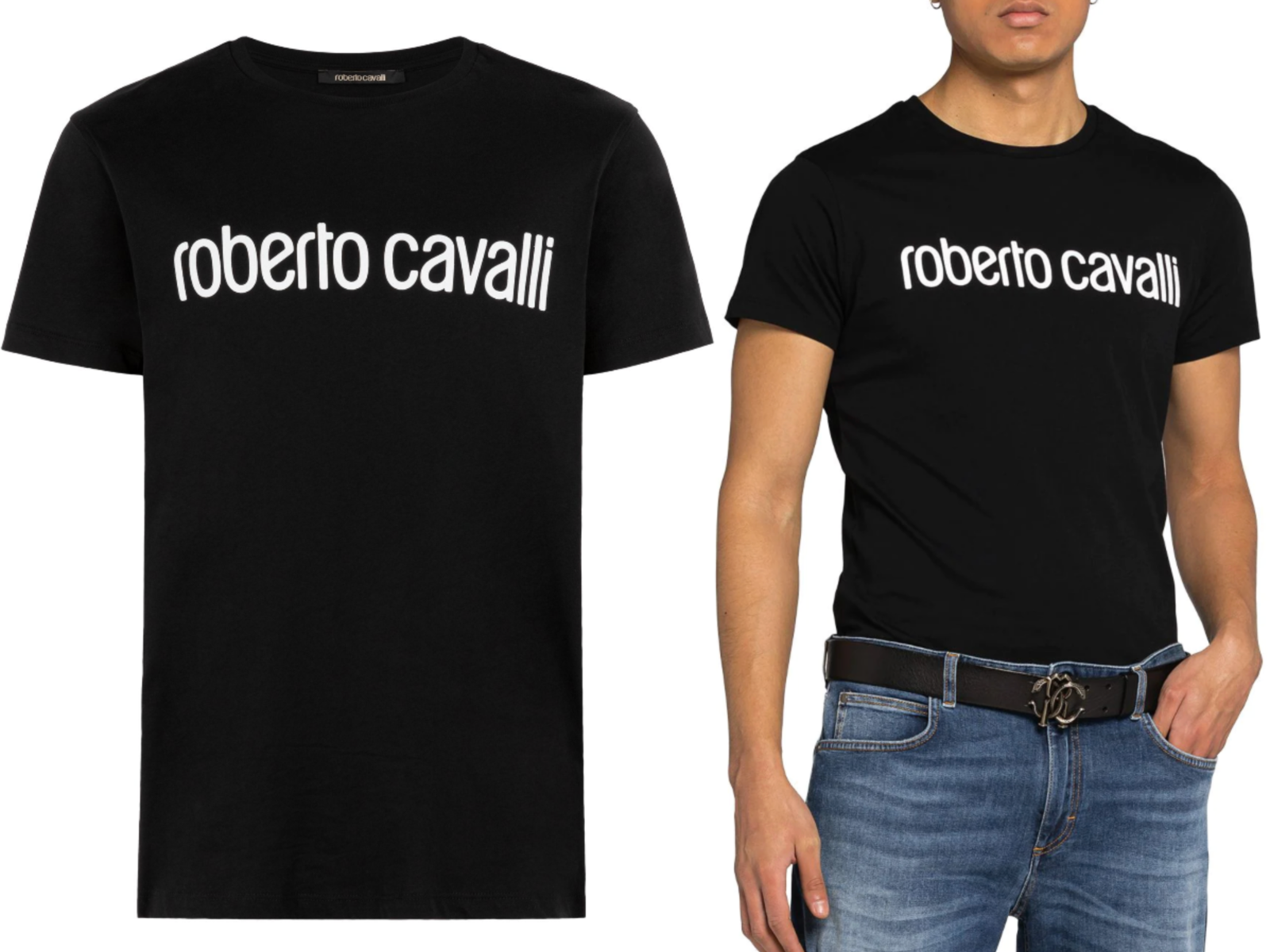 ROBERTO CAVALLI ROBERTO CAVALLI FIRENZE LOGO PRINT LUXURY CREW NECK T-SHIRT RETRO SHIRT TOP L