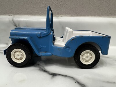 Vtg 1970s Pressed Steel Blue Tonka Jeep with Folding Windshield
