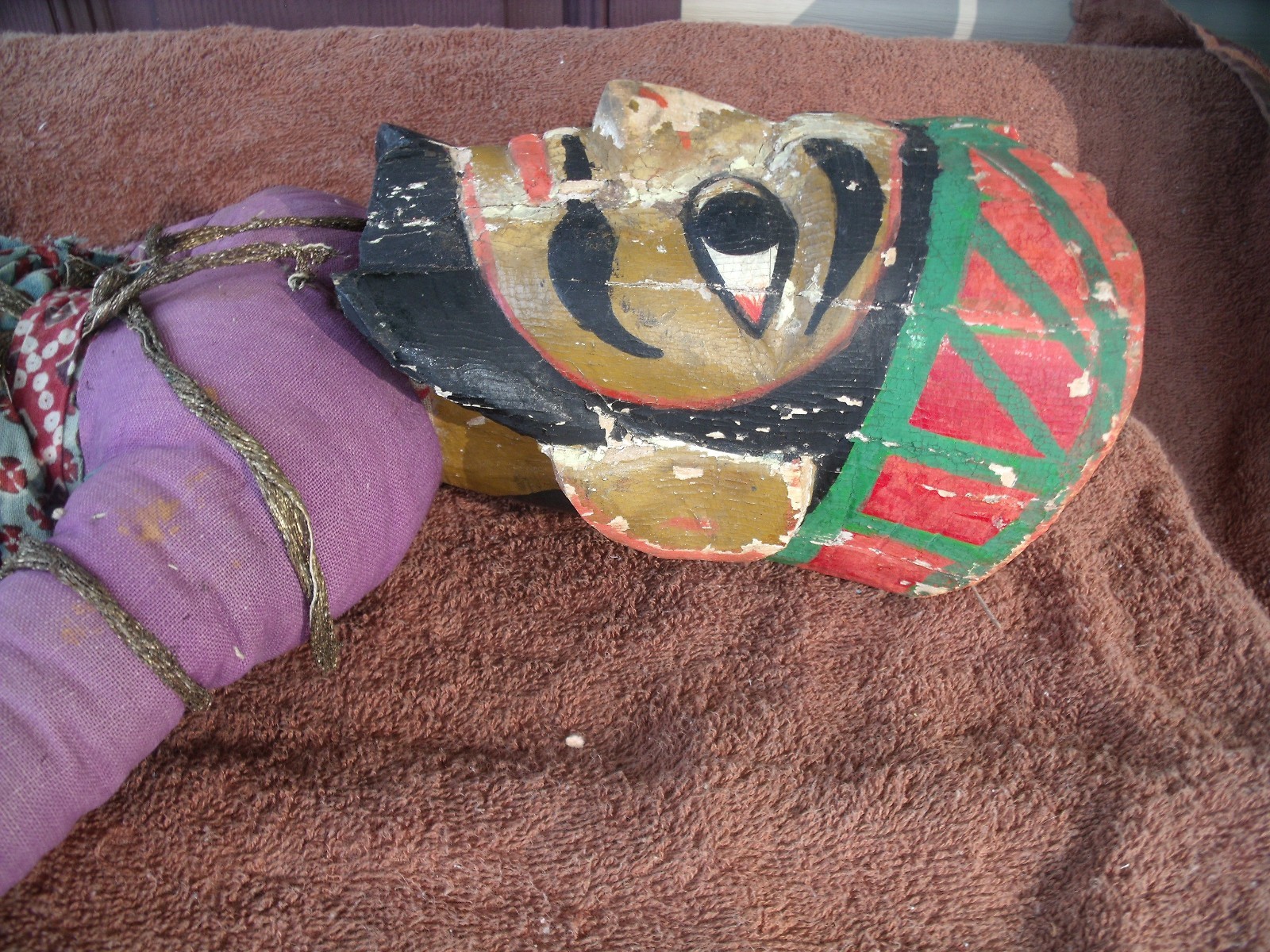 Antique Unique hand carved wooden head Harichrishna Puppet Style