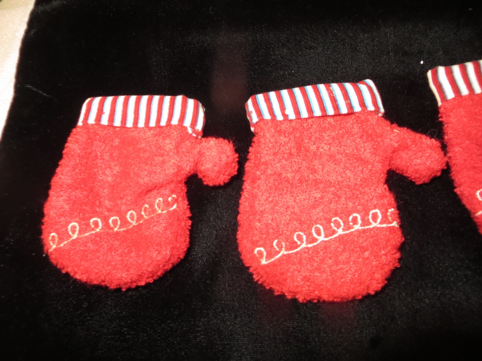 5 Red Mittens Christmas Decorations - Red with Striped Cuff - Crafts - Starbucks