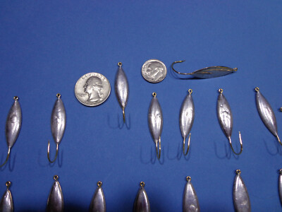 25 Shad Herring Flutter Spoons #1 Willow Leaf Blade Smooth Chrome W Split Ring