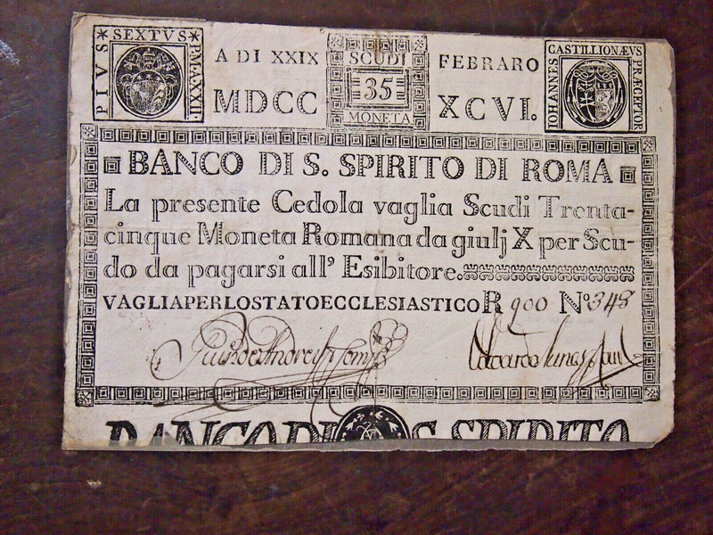Billet Assignat Italien De  35 Scudi Banco Di S . Spirito Di  Roma  1796