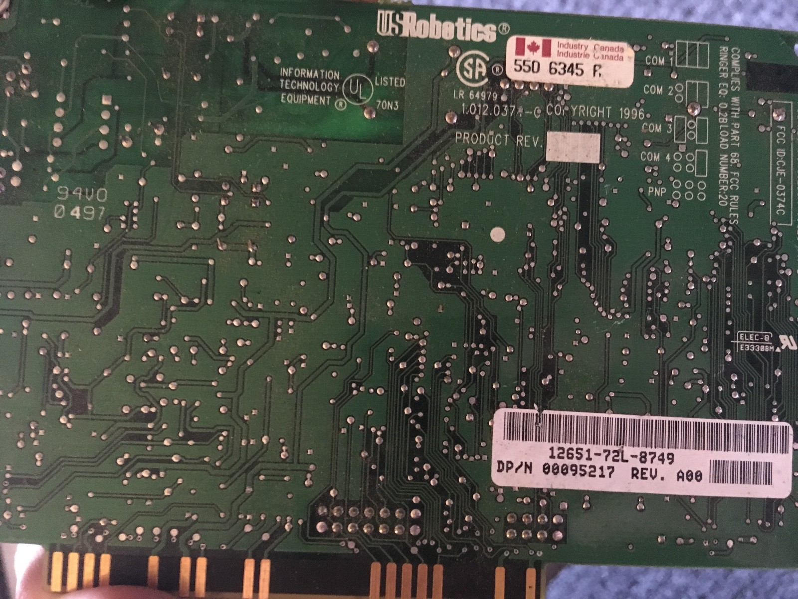 Us Robotics PD17238PJ 33.6K Internal Modem 00095217 12651-72L