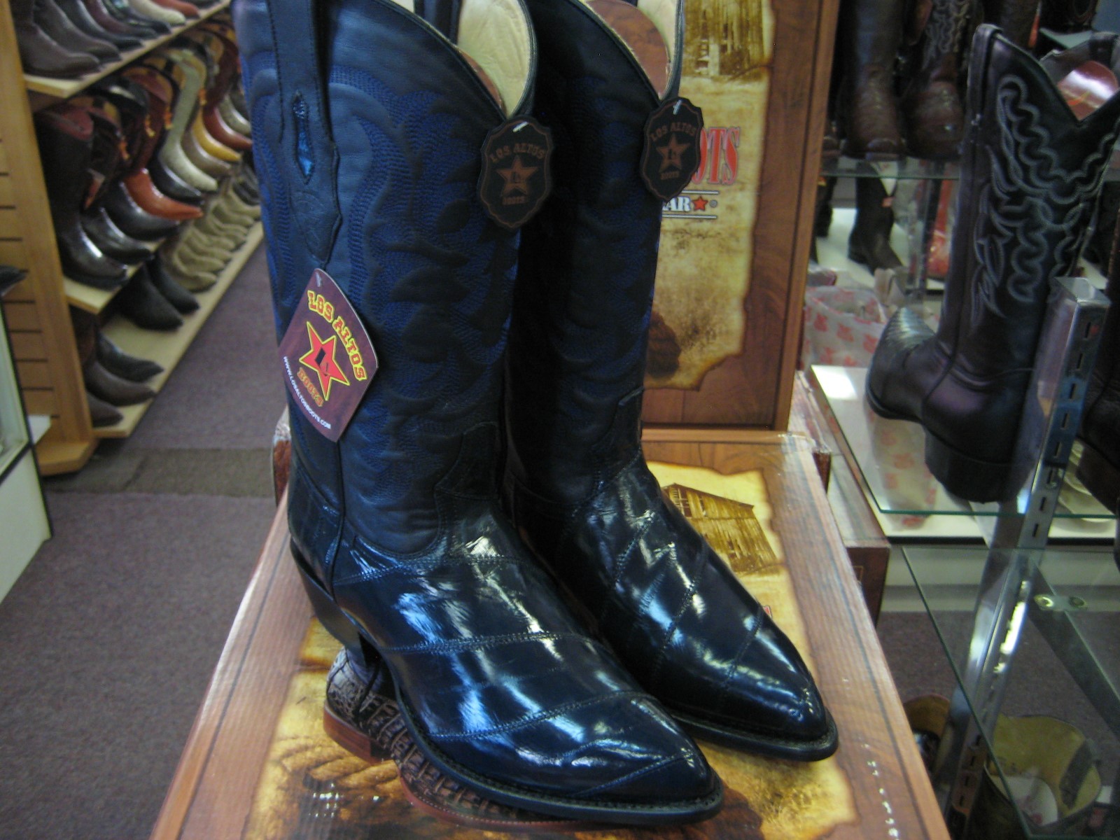 Pre-owned Los Altos Boots Los Altos Men Navy Blue Genuine Eel Western Cowboy Boot J-toe (d) 090810