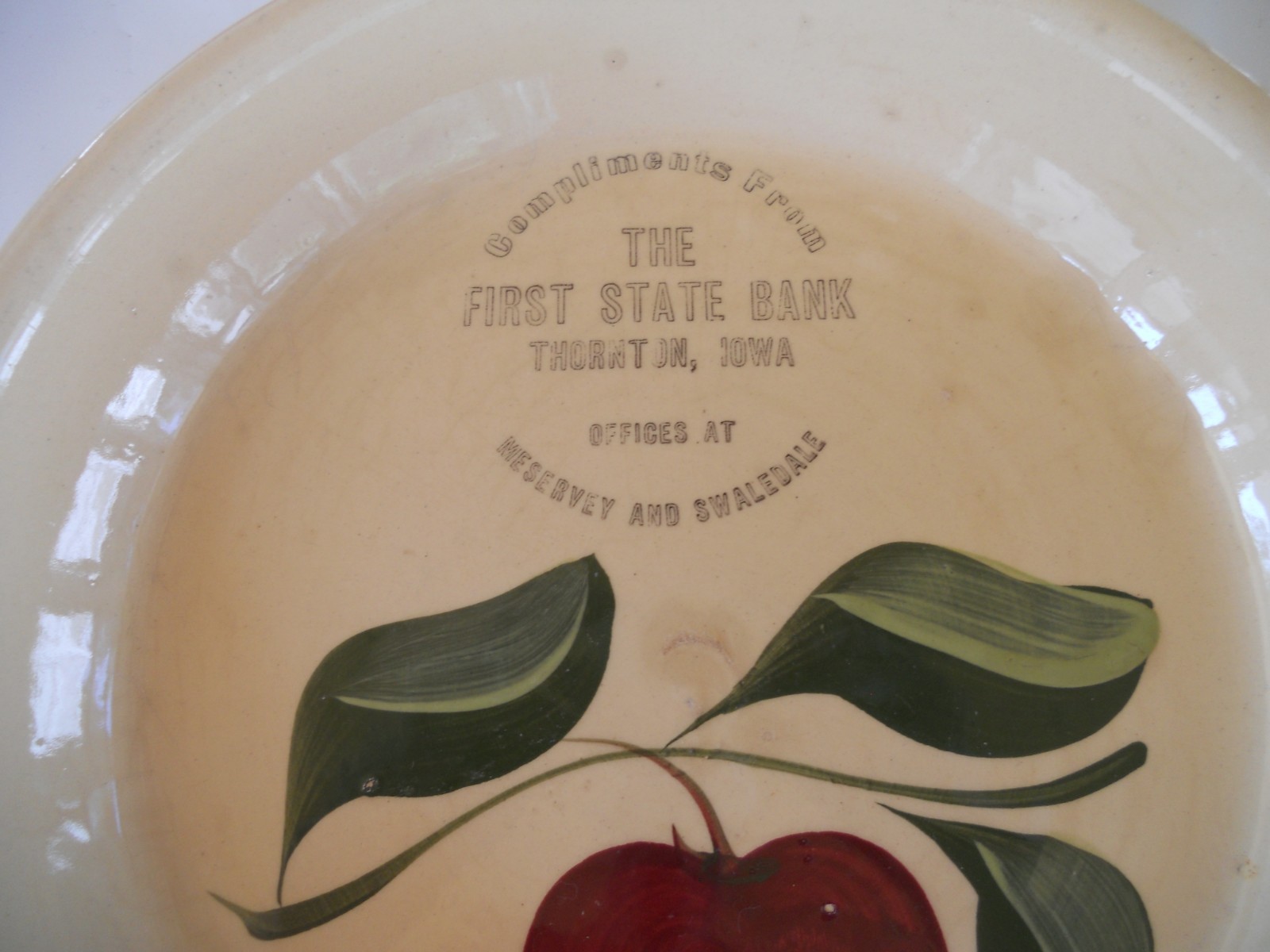 Thornton, Iowa  FIRST STATE BANK watt advertising pie pan