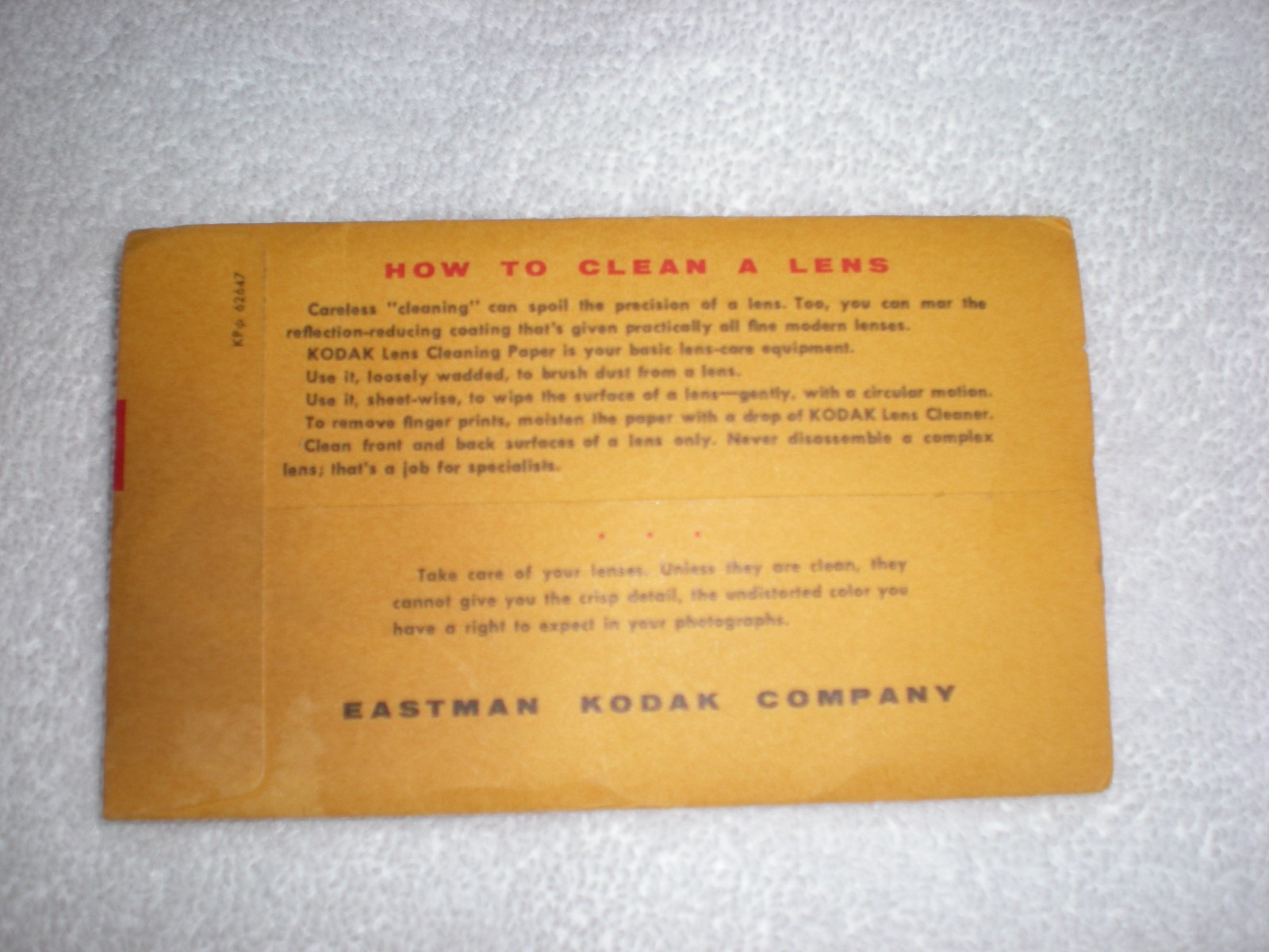 KODAK LENS CLEANING PAPER VINTAGE EASTMAN KODAK