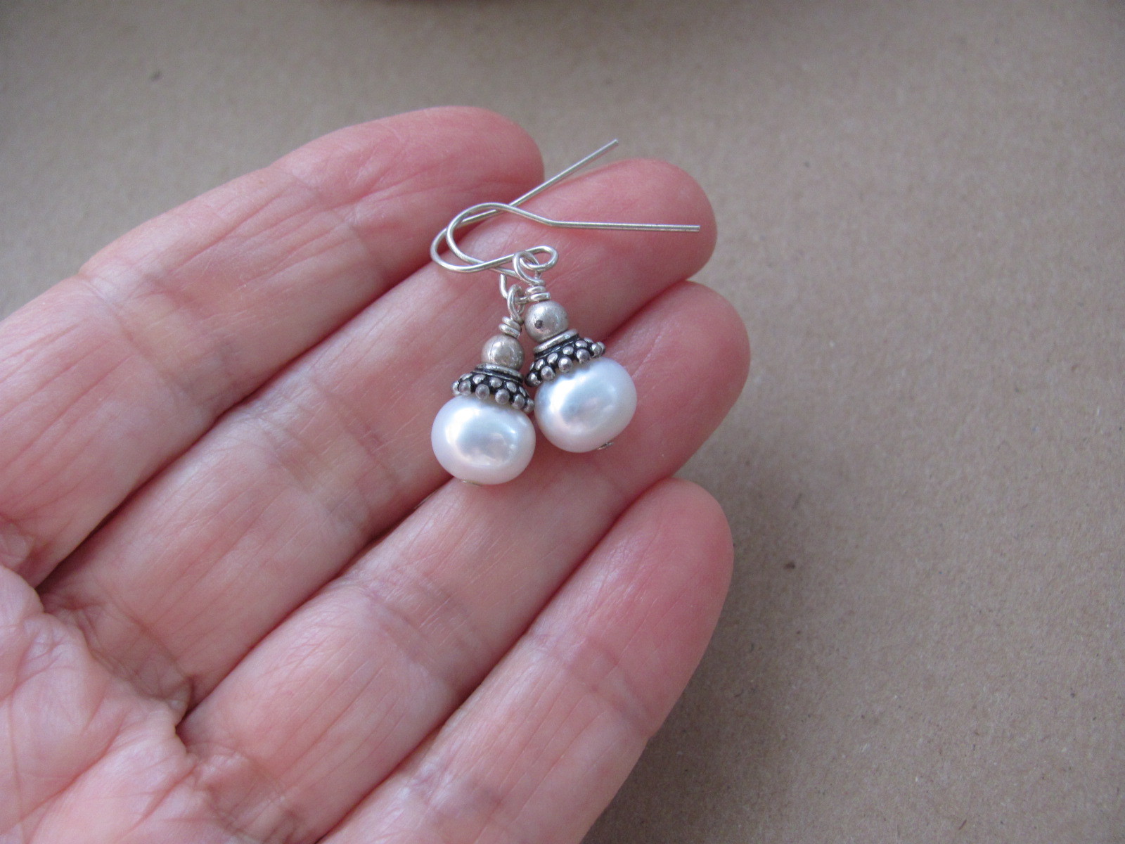WHITE PEARL EARRINGS Sterling Silver Boho Bohemian Minimal Gift for Birthday