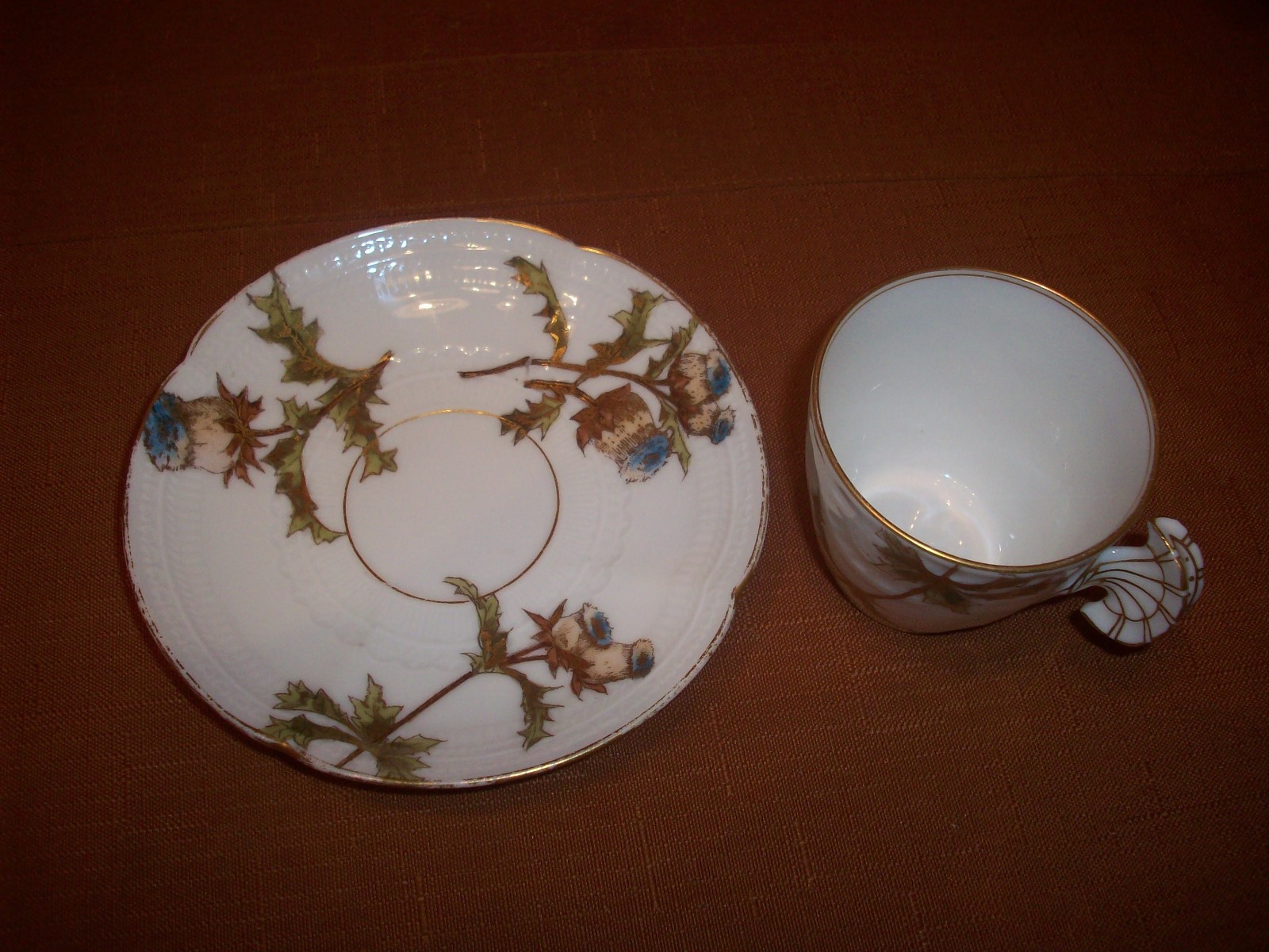 CH Field Haviland Limoges Flower Handle Tea Coffee Demitasse Cup & Saucer