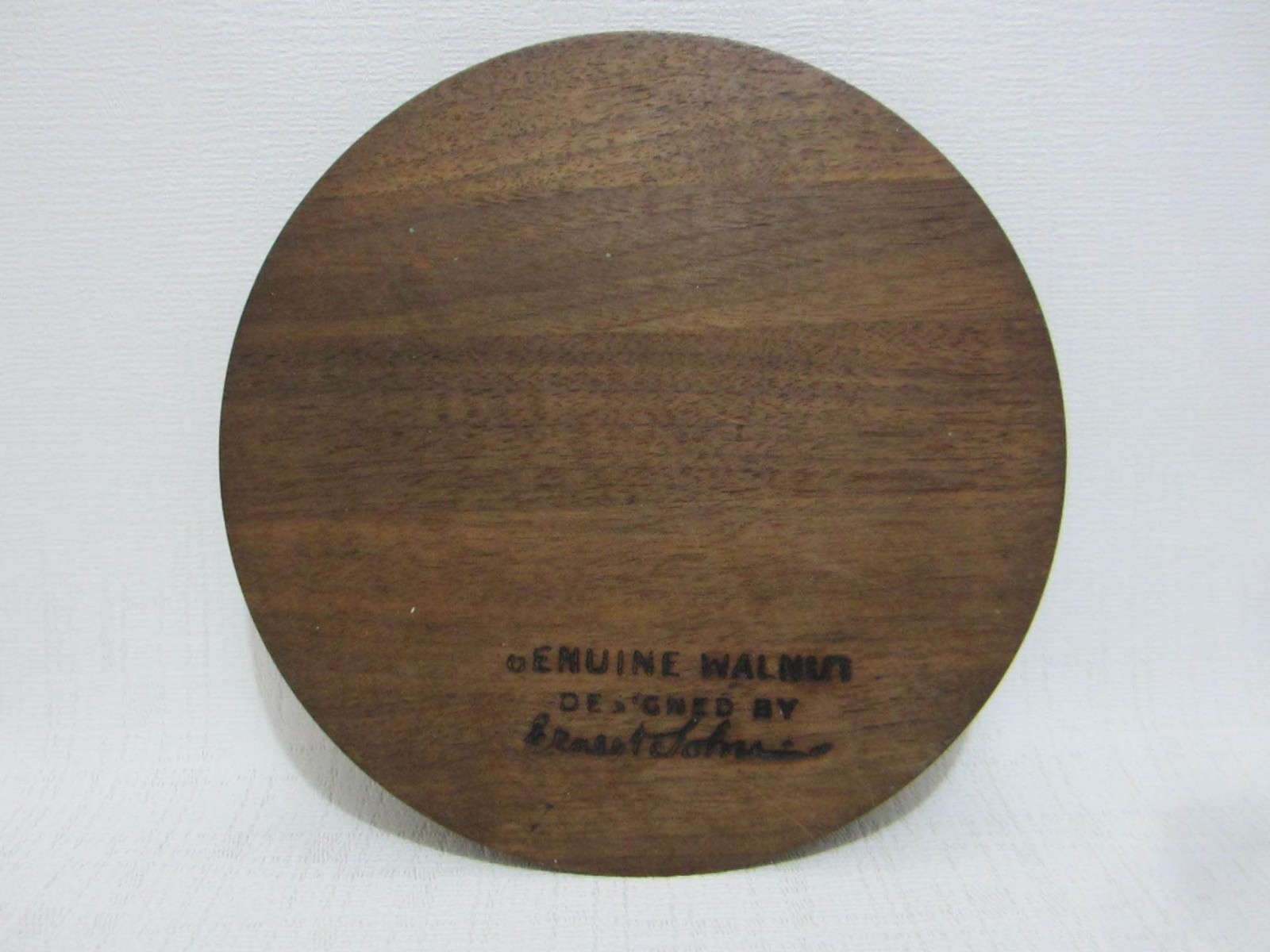 ERNEST SOHN Enamel Fish Dish Walnut Wood Mid Century Modern Abstract Design