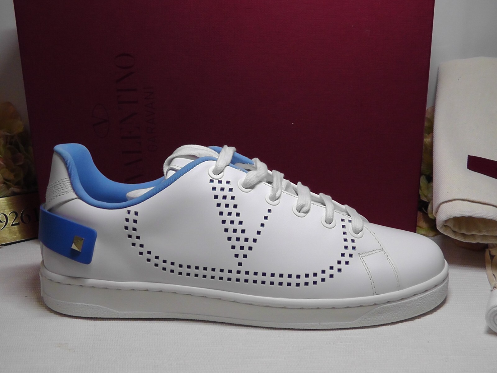 VALENTINO GARAVANI BackNet VLOGO WHITE/BLUE Leather Sneakers