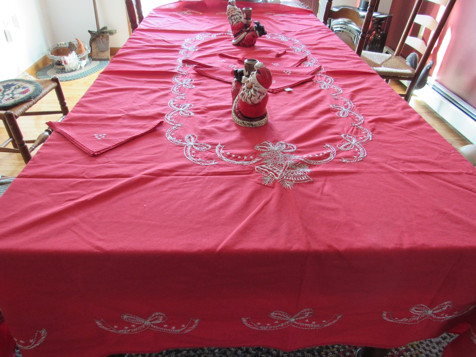 RED EMBROIDERED CHRISTMAS TABLECLOTH 60