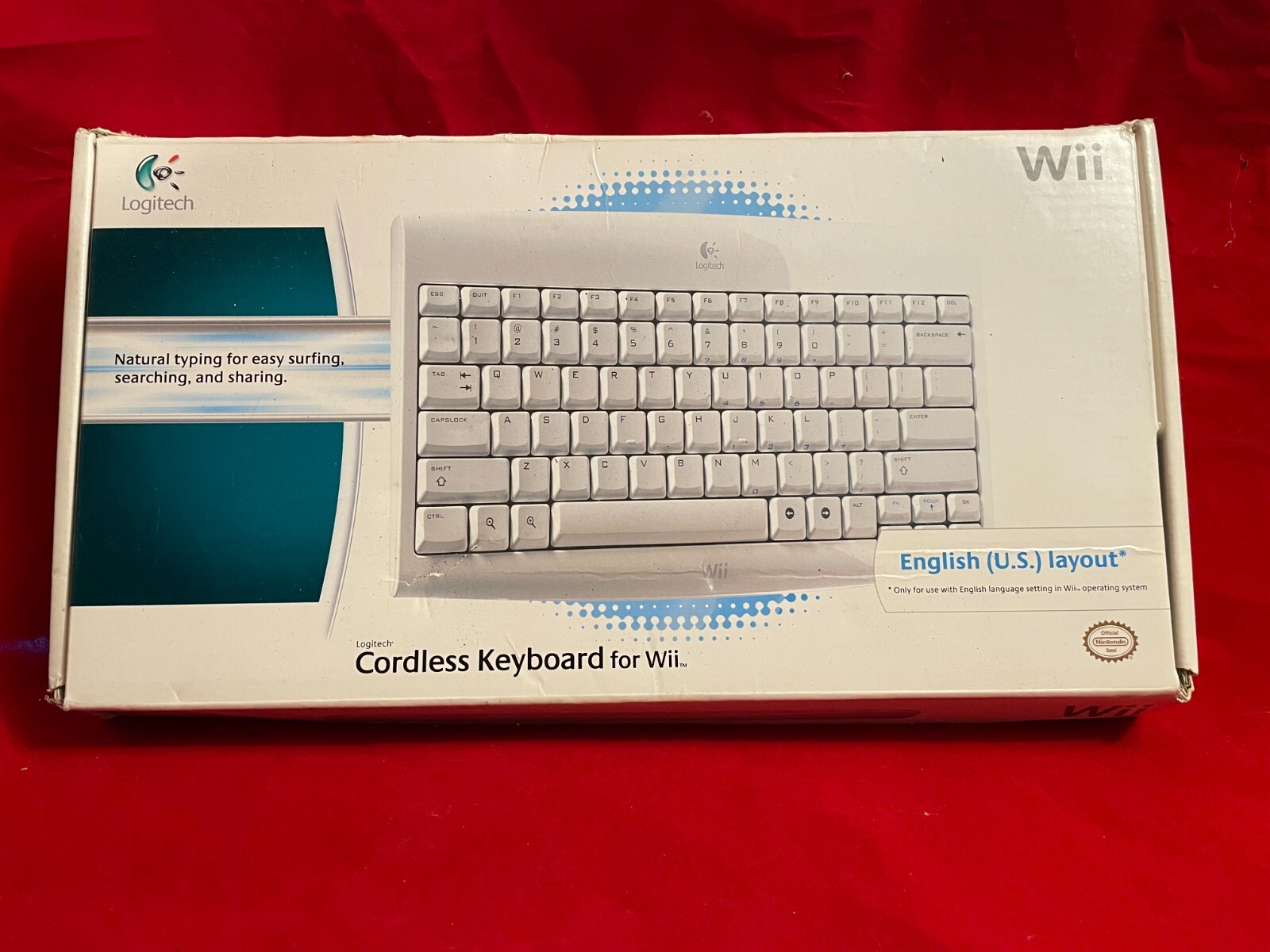 Nintendo Wii Logitech Keyboard Cordless Wireless White KG-0802 With Dongle
