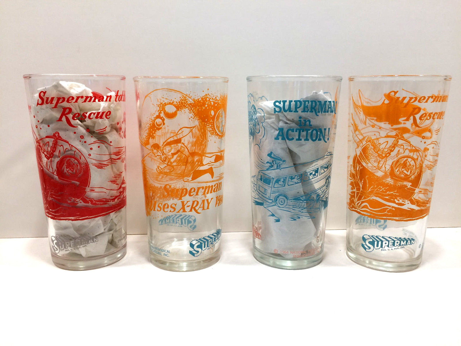 UBER-RARE 1964 NM SET OF 7 SUPERMAN IN ACTION POLANER PROMO GLASSES -SHIPS FREE!