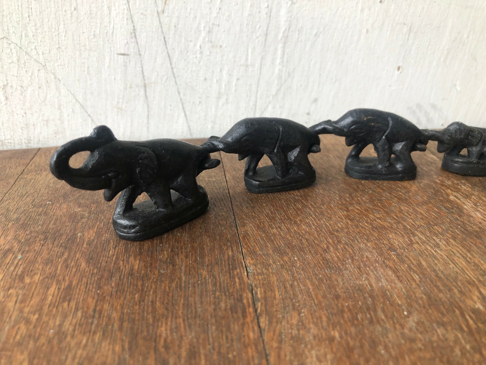 Set of 7 - Antique Burmese Bronze Interlocking ELEPHANT Opium Scale WEIGHTS