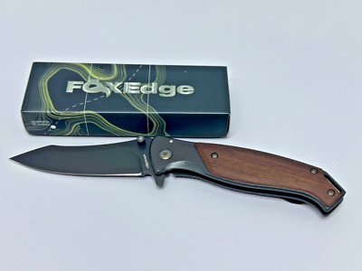 Fox Edge FE044 Framelock Wooden Handle Pocket Knife Ambidextrous Thumb Stud
