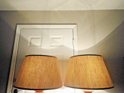 LAMPSHADES PAIR 12''H x 20''w x 14''w NEW FANCY BURLAP  FABRIC SPECIALTY SHADES