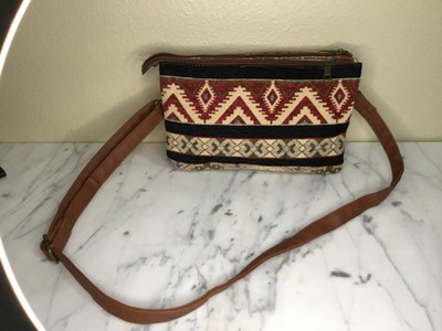 Canyon Sky Aztec Print Embroidered Shoulder Bag Faux Leather
