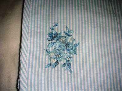 BLUE STRIPED WITH FLORAL MOTIF PLACEMATS LOT OF 6