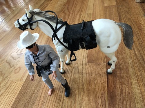 Vintage 1973 Gabriel Lone Ranger Action Figure With Jointed Horse Silver Set