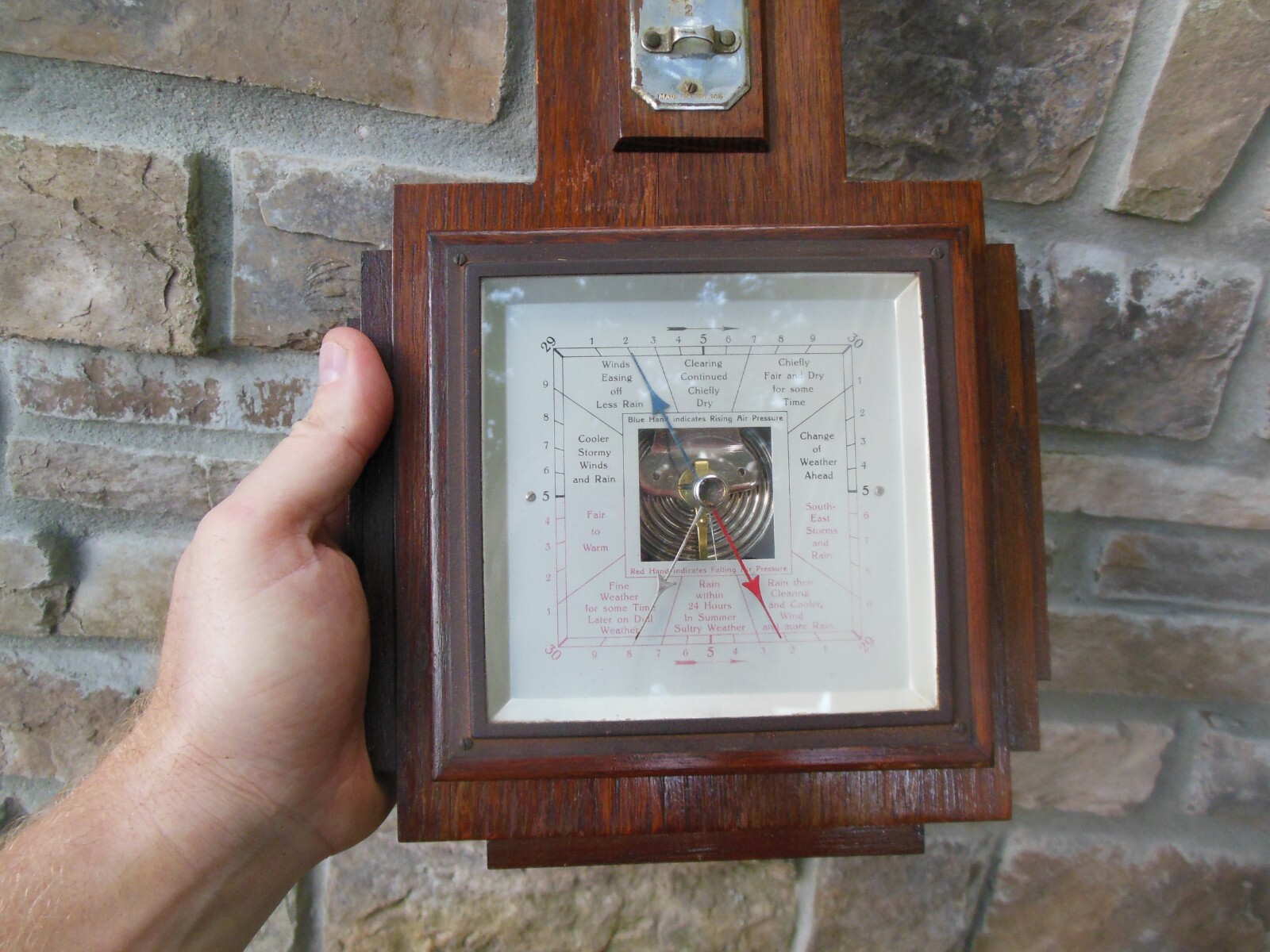 Antique English Made in England Aneroid Wood Cased Barometer Mission Style