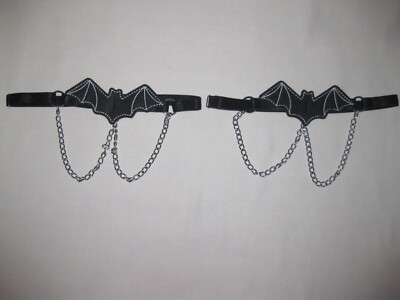 Goth pair of bat w/chains leg ring thigh garters black nip kawaii