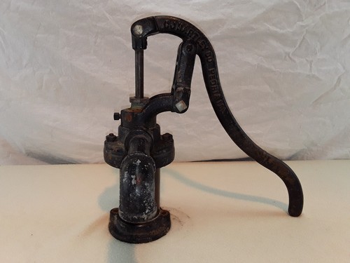 Antique Cast Iron Brass Sleeve Hand Pump Well Cistern ~CJ HARTLEY CO. Peoria ILL