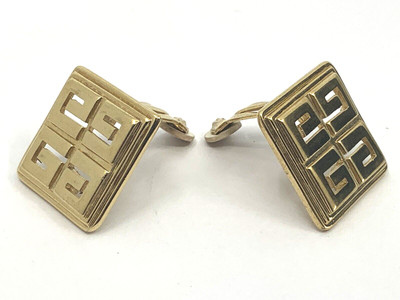 Vintage Givenchy Gold Plated GG Logo Large Chunky Square Clip-on Earrings