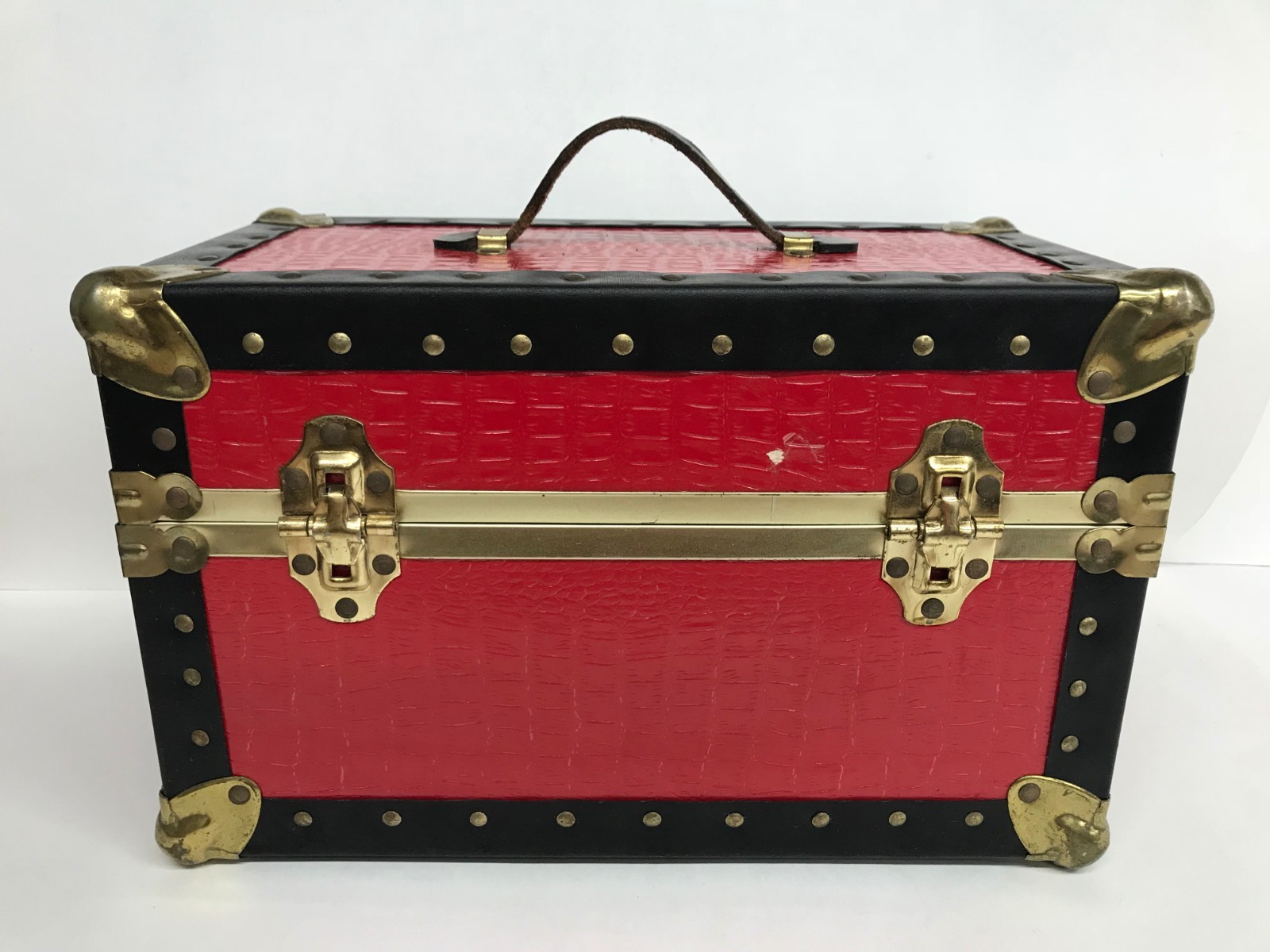 Vintage Red Buxton Train Or Travel Small Trunk Case Faux Crocodile RETRO