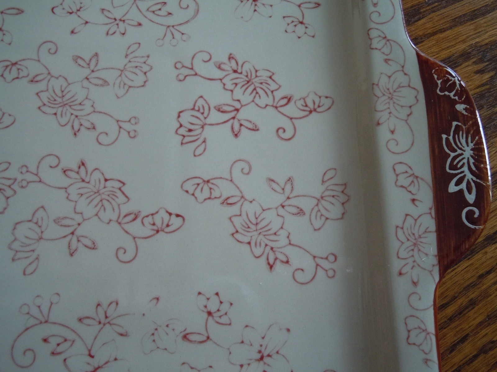 Temptations by Tara Ceramic Ovenware Red Floral Lace Baking Cookie Sheet Tray