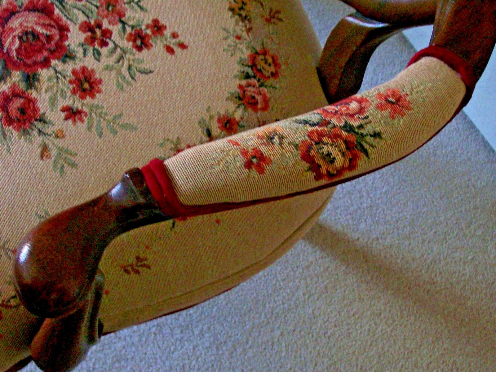 Antique Victorian Walnut Frame Arm Chair - copy of original upholstery